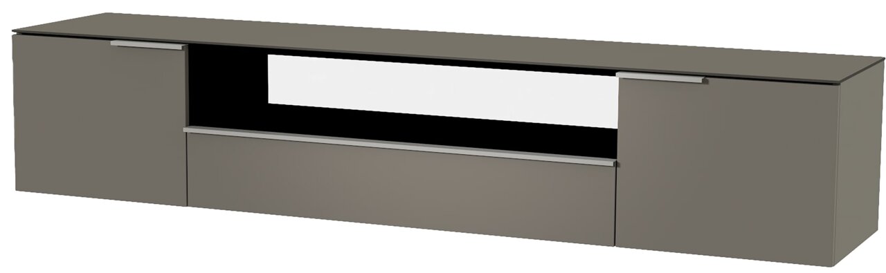 Modernes XL Hänge-Lowboard in grauer Farbe, frontale Ansicht