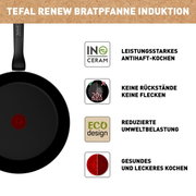 Keramische pan met een diameter van 24 cm (van bovenaf gezien), voorzien van een krachtige antiaanbaklaag, een milieuvriendelijk ontwerp en een thermosignaal voor gezond koken.