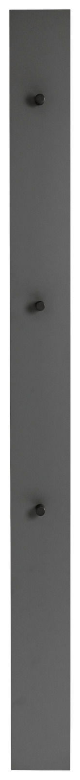 Schwarze, vertikale Garderobenleiste mit drei Haken, frontal abgebildet.