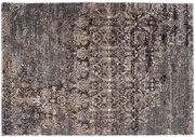 Designer Teppich mit abstraktem Muster in Grau- und Beigetönen, Draufsicht