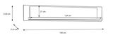 Seitenansicht eines Wandboards mit den Maßen: 140 cm Breite, 25,8 cm Höhe, 21,9 cm Tiefe und 124 cm Innenbreite.