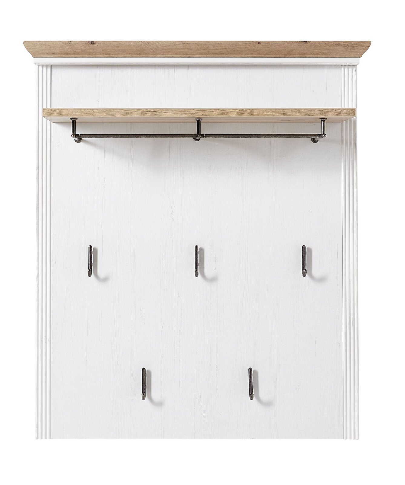 Garderoben-Set mit fünf Haken und einem Regalbrett, Frontalansicht