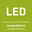 Grünes Schild mit der Aufschrift 'LED' und 'energieeffizient', Vorderansicht