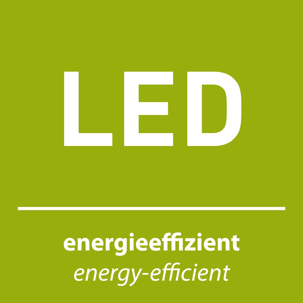 Grünes Schild mit der Aufschrift 'LED' und 'energieeffizient', Vorderansicht