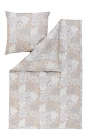 Bettwäsche-Set 155x220 cm mit floralem Muster in Beige- und Grautönen, Draufsicht