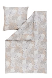 Beddengoedset 155 x 220 cm met bloemmotief in beige- en grijstinten, bovenaanzicht