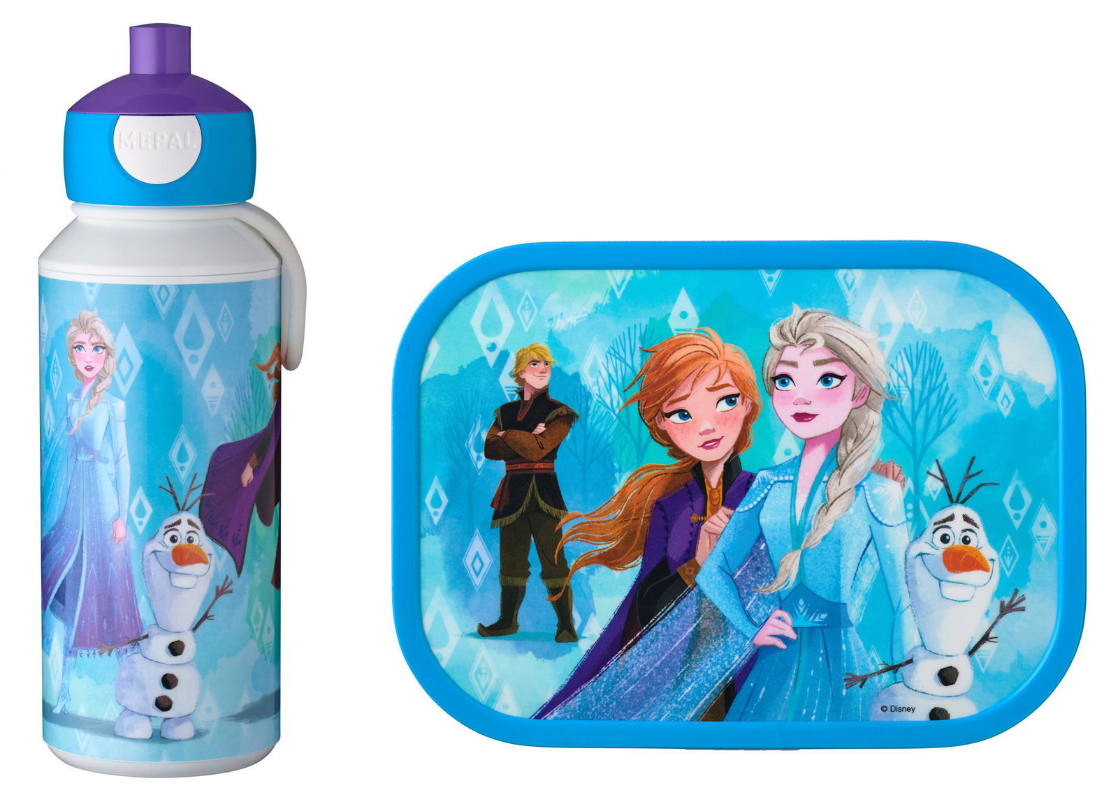Mepal Campus-Set 2-tlg. FROZEN 2 Trinkflasche und Brotdose im Frozen 2 Design mit Elsa, Anna, Olaf und Kristoff, Vorderansicht