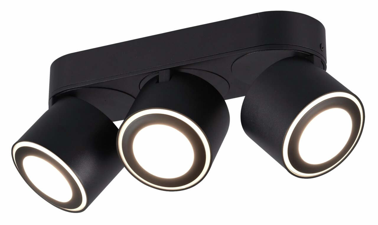 Dreifacher LED-Einbauspot TAURUS in schwarzem Gehäuse, von unten betrachtet