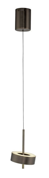 Moderne Pendelleuchte Q-ROTATE in seitlicher Perspektive mit zylindrischem Baldachin und schwenkbarem Leuchtring.