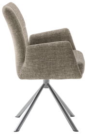 Moderner Sessel mit grauem Stoffbezug und Metallbeinen, Seitenansicht