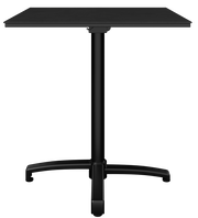 Schwarzer Bistrotisch mit quadratischer Tischplatte und stabilem Mittelfuß, Frontalansicht.
