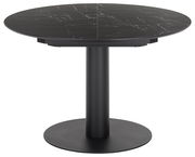 Runder Esstisch WK-Wohnen WK 852 mit schwarzer Marmoroptik-Tischplatte und zentralem, zylindrischem Fuß, Ansicht von vorne.