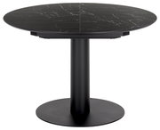 Runder Esstisch WK-Wohnen WK 852 mit schwarzer Marmoroptik-Tischplatte und zentralem, zylindrischem Fuß, Ansicht von vorne.