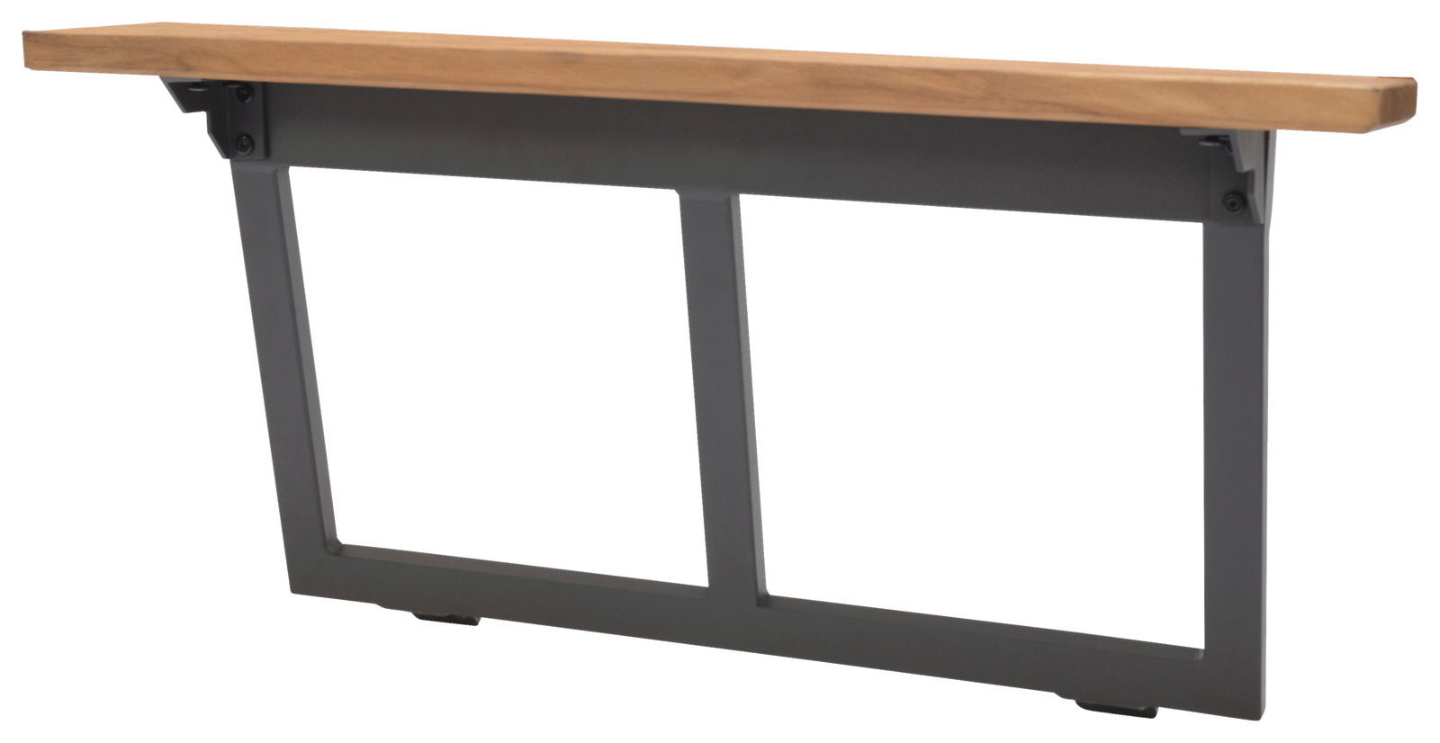 Eck-Rückenlehne aus Holz und Metall, seitliche Perspektive