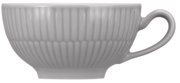 Graue Teeobertasse mit geriffeltem Design, seitliche Perspektive