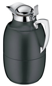 Elegante Isolierkanne Juwel in seitlicher Perspektive mit glänzendem Chromdeckel und Griff.
