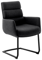 Moderner Freischwinger-Sessel in dunklem Stoffbezug, seitliche Perspektive