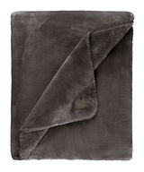 Graue Wohndecke 150x200cm aus weichem Material, teilweise gefaltet, mit sichtbarem Etikett, Draufsicht