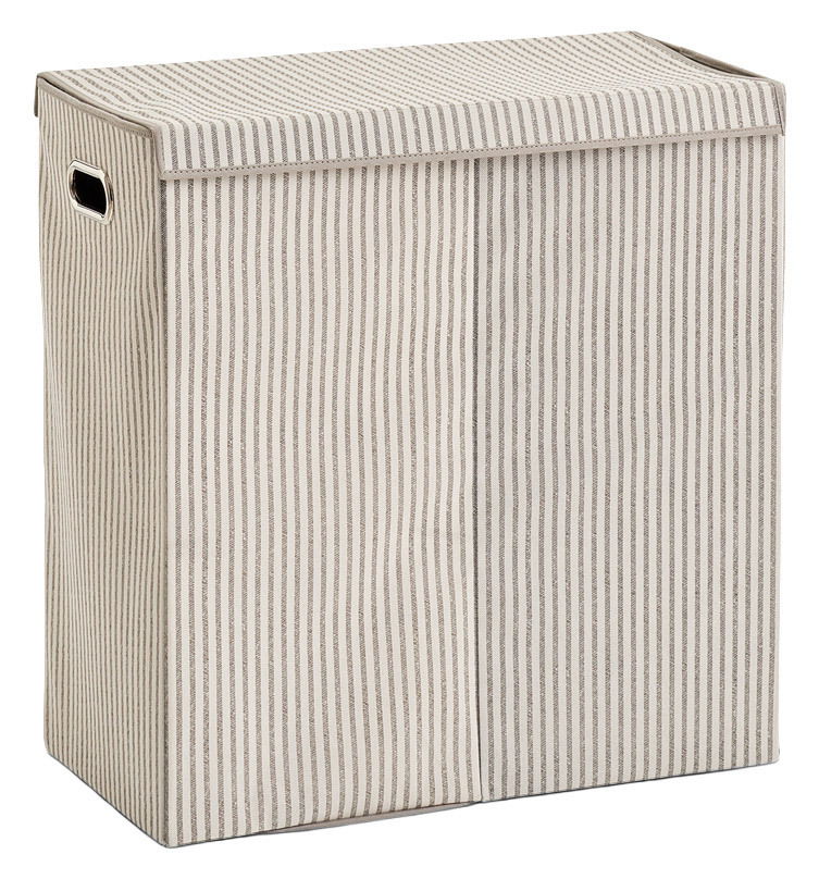 Zeller Present Wäschesammler 2-Fächer STRIPES Wäschesammler mit Streifenmuster, rechteckig, mit Griffen, seitliche Perspektive