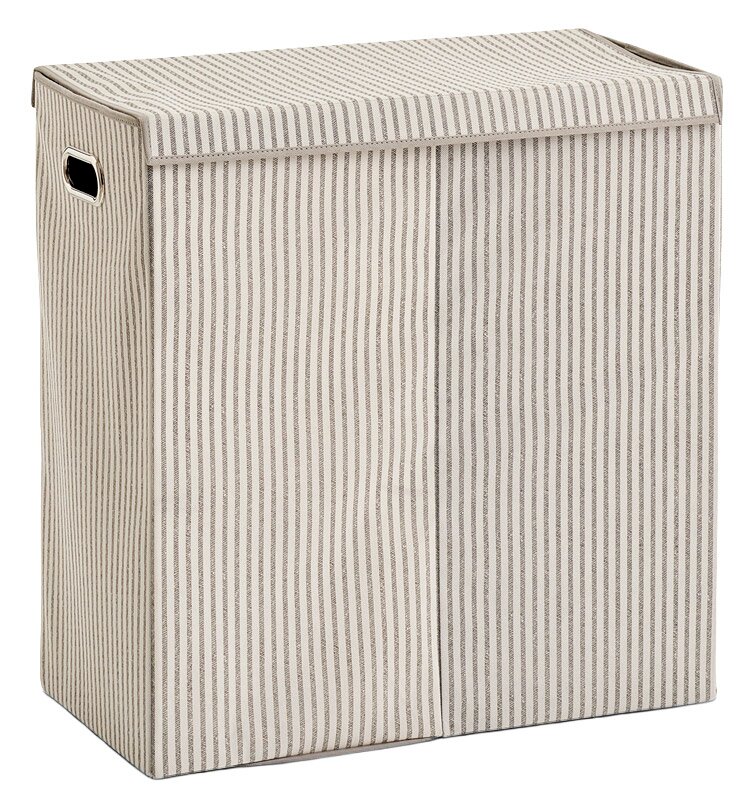 Wäschesammler mit Streifenmuster, rechteckig, mit Griffen, seitliche Perspektive