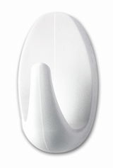 Weißer, ovaler Wandhaken aus Kunststoff, frontal abgebildet.