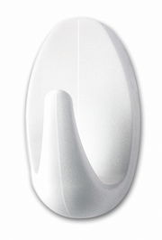 Weißer, ovaler Wandhaken aus Kunststoff, frontal abgebildet.