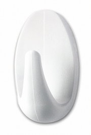 Weißer, ovaler Wandhaken aus Kunststoff, frontal abgebildet.