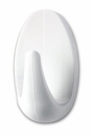 Weißer, ovaler Wandhaken aus Kunststoff, frontal abgebildet.