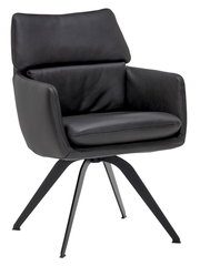 Moderner schwarzer Ledersessel WK 723 mit Metallbeinen, seitliche Perspektive