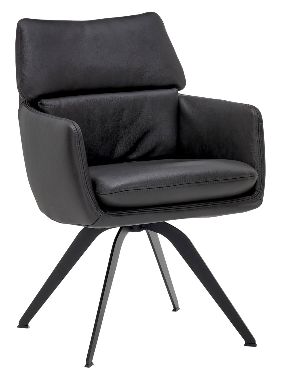 Moderner schwarzer Ledersessel WK 723 mit Metallbeinen, seitliche Perspektive