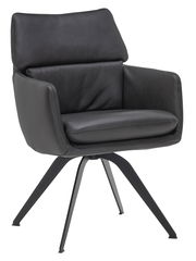 Moderner schwarzer Ledersessel WK 723 mit Metallbeinen, seitliche Perspektive