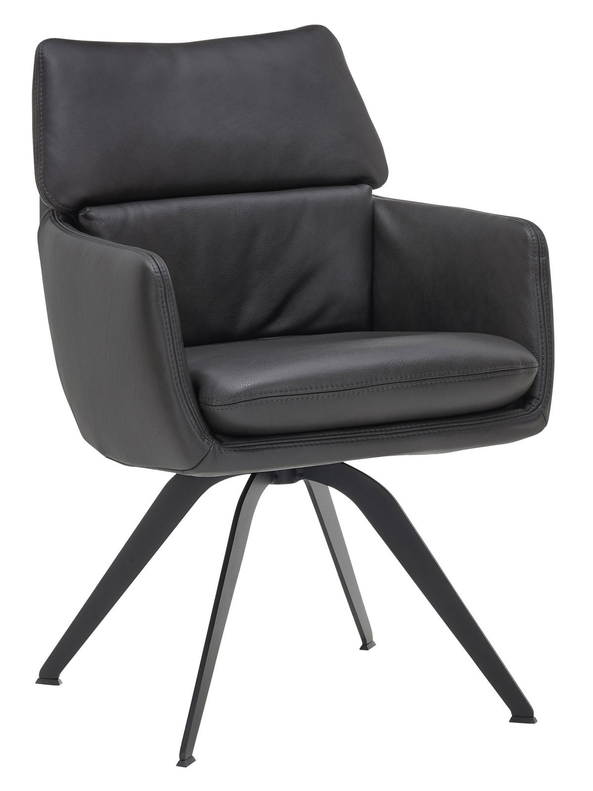 Moderner schwarzer Ledersessel WK 723 mit Metallbeinen, seitliche Perspektive