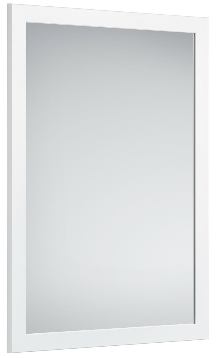 Rechteckiger Spiegel mit weißem Rahmen, seitliche Perspektive