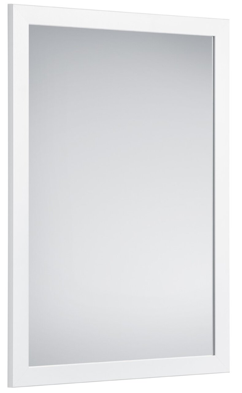Rechteckiger Spiegel mit weißem Rahmen, seitliche Perspektive