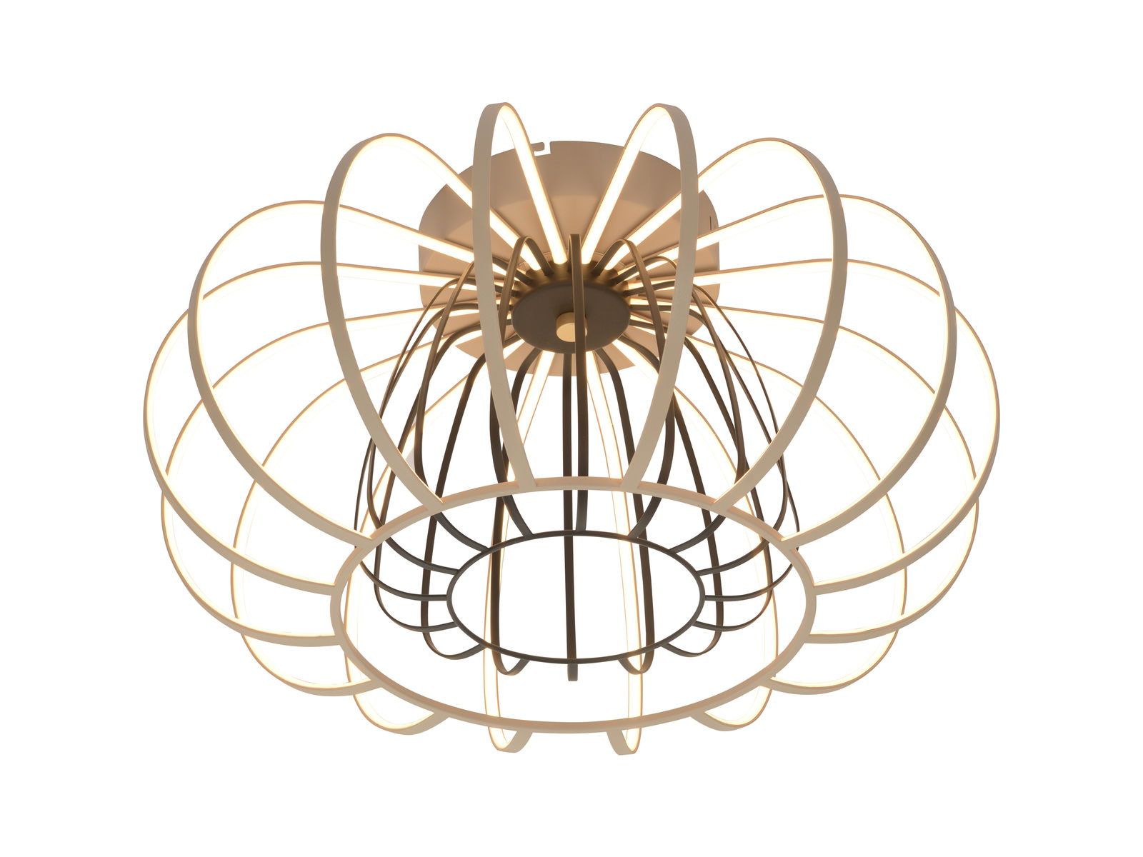 Moderne Deckenleuchte mit geometrischem Design, von unten betrachtet.