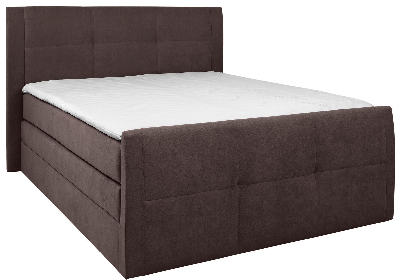 Boxspringbett 140 in braunem Stoffbezug, seitliche Perspektive