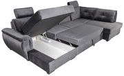 Graues Ecksofa mit Stauraum, teilweise geöffnet, Perspektive von oben.