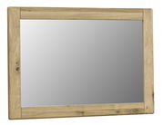 Rechteckiger Spiegel mit einem Rahmen aus hellem Holz, frontal betrachtet.