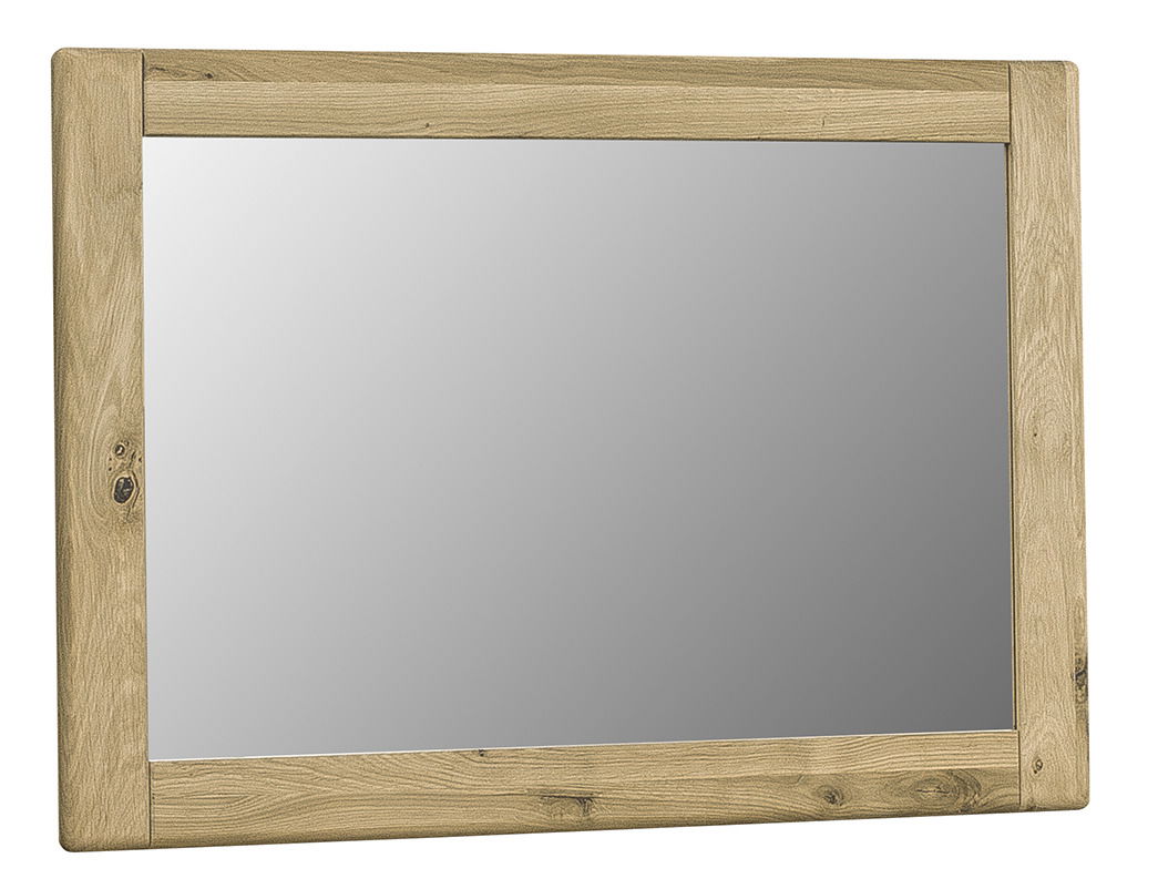 Rechteckiger Spiegel mit einem Rahmen aus hellem Holz, frontal betrachtet.