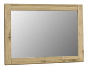 Rechteckiger Spiegel mit einem Rahmen aus hellem Holz, frontal betrachtet.