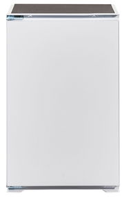 Frontansicht eines weißen Küchenschranks ohne Griffe, Teil des Küchenblocks 310.