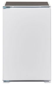 Frontansicht eines weißen Küchenschranks ohne Griffe, Teil des Küchenblocks 310.