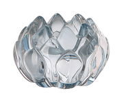 Teelichthalter aus mintfarbenem Glas in Blütenform, Ansicht von oben.