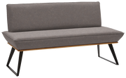Graue Bank mit schwarzem Metallgestell, seitliche Perspektive