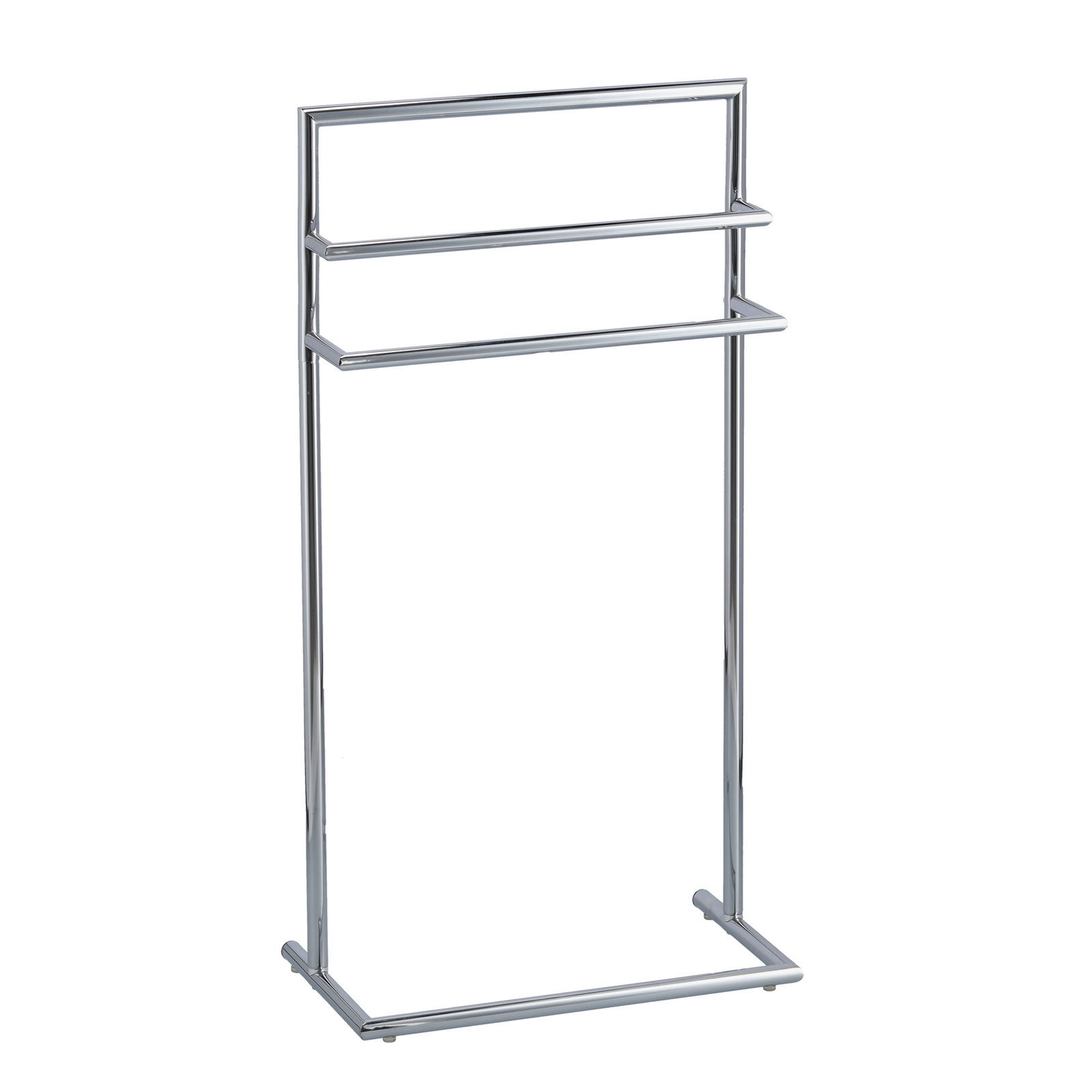 Moderner Handtuchständer aus Metall mit drei Stangen, seitliche Perspektive.
