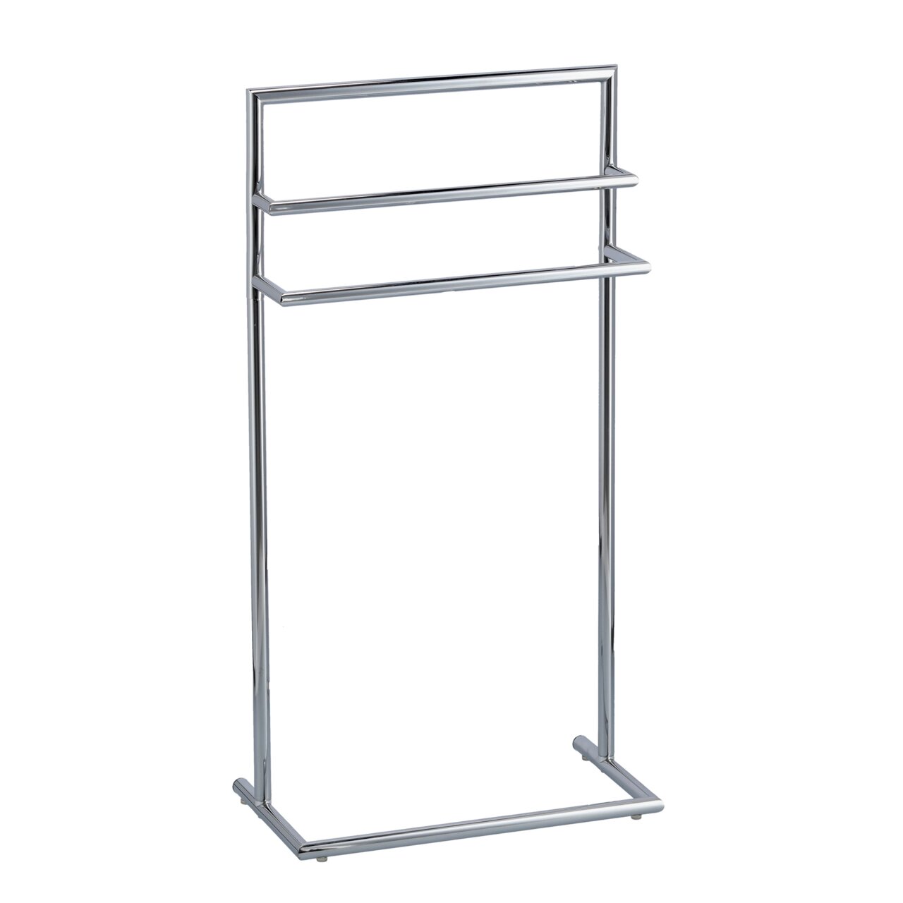 Moderner Handtuchständer aus Metall mit drei Stangen, seitliche Perspektive.