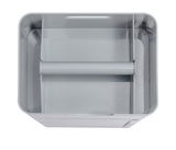 Ansicht von oben auf einen rechteckigen, silbernen Behälter mit einer Rolle in der Mitte, Teil der 6-in-1 Stand WC-Garnitur Imon.