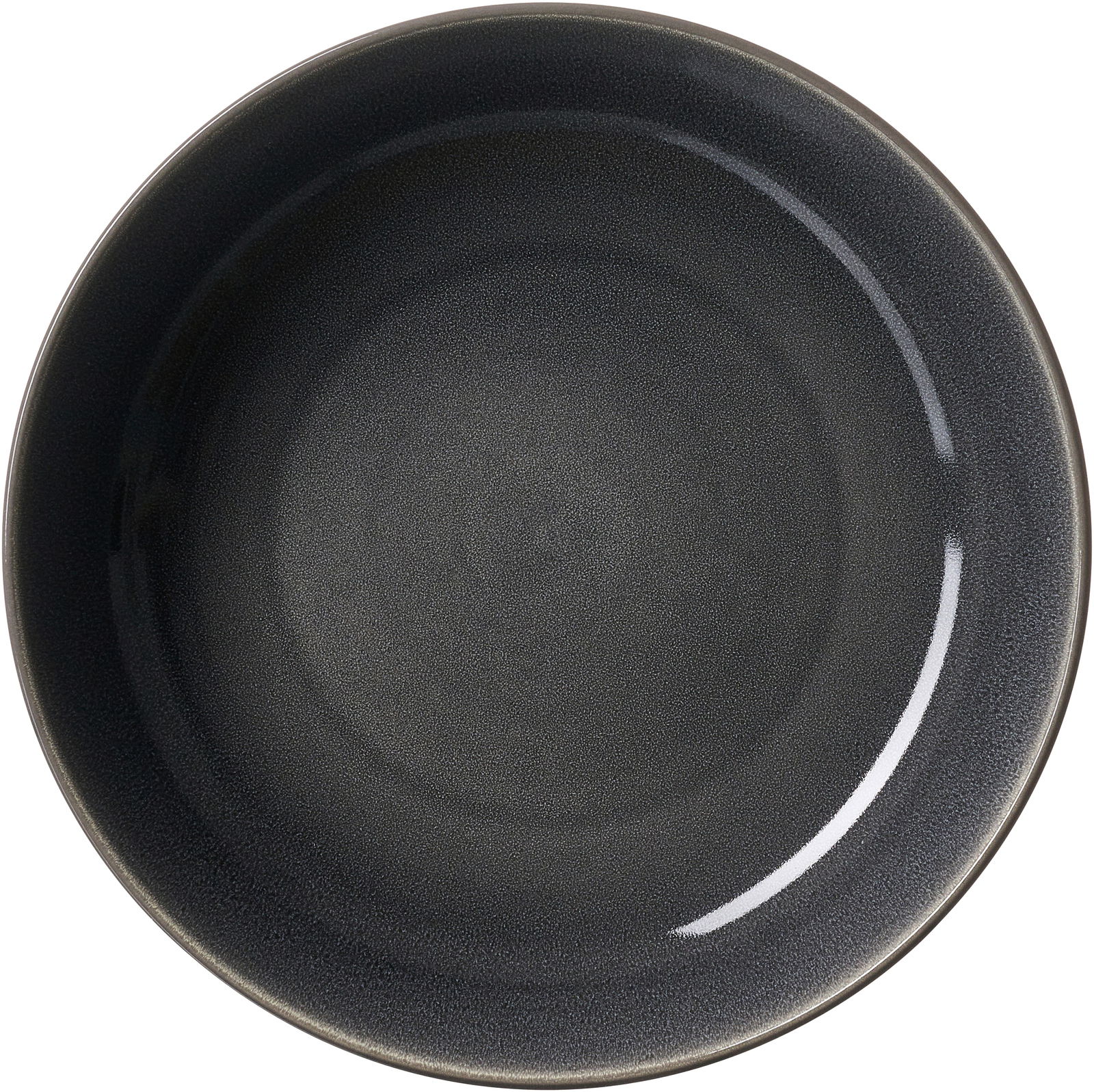 Ritzenhoff & Breker Suppenteller TOLEDO Draufsicht auf einen dunkelgrauen Suppenteller mit glatter Oberfläche, 23 cm Durchmesser.
