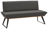 Graue Bank mit schwarzem Metallgestell, seitliche Perspektive