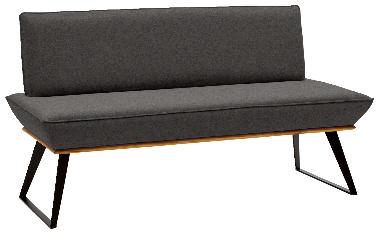 Voleo Bank MALIBU Graue Bank mit schwarzem Metallgestell, seitliche Perspektive